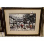 Studio framed Impressionist Oil Painting View of Paris with Arc de Triomphe in background, signed