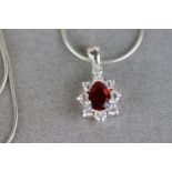 Silver Pear Shaped Rubilite and CZ Pendant Necklace