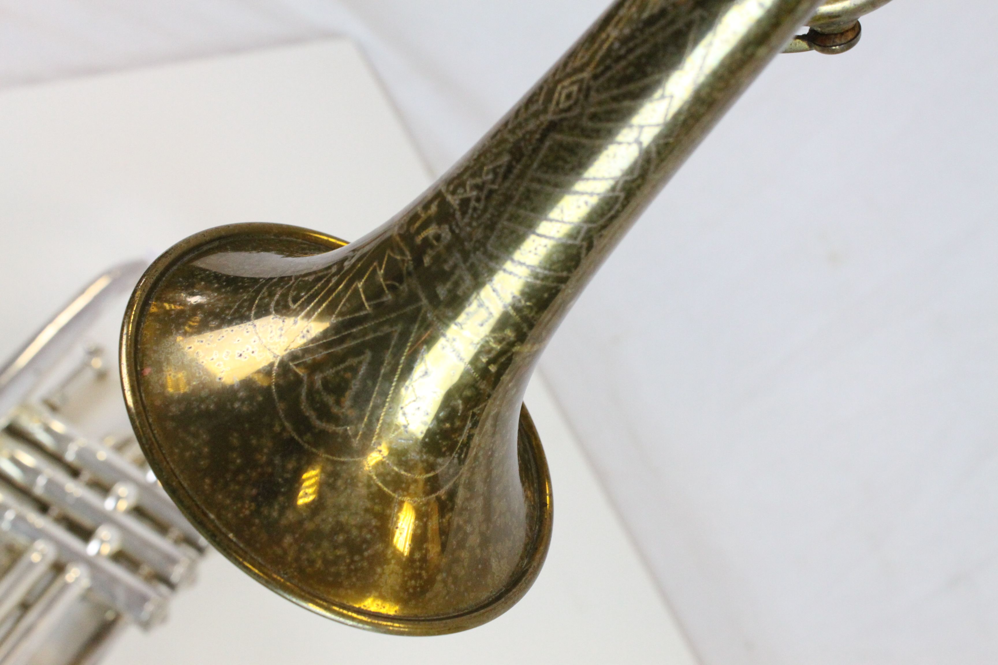 Two vintage Trumpets to include a Brass one marked "Manhattan" and a Silver plated example marked " - Image 4 of 9