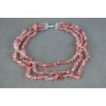 Three Row Rose Quartz Necklace