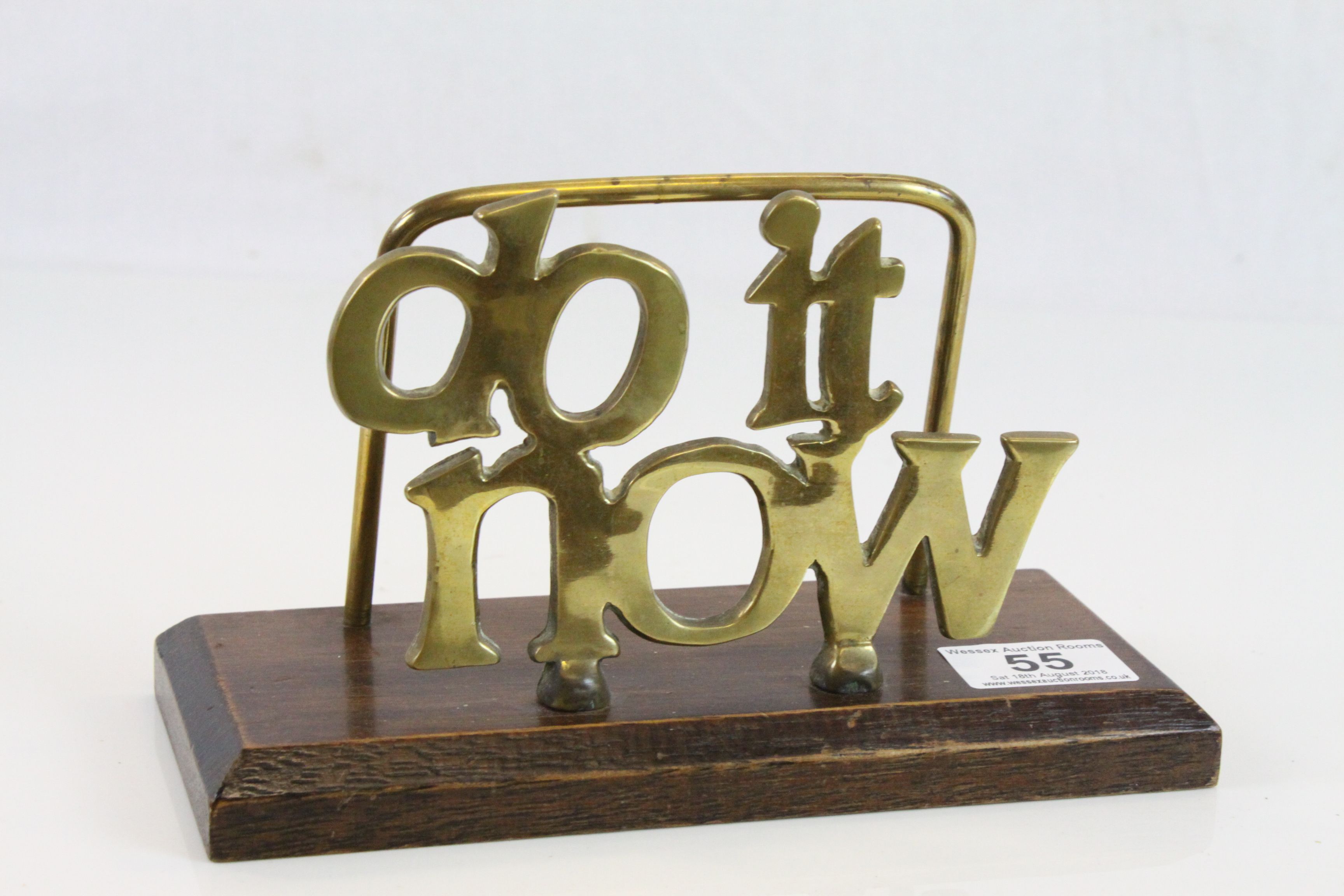 Brass Letter Rack ' Do It Now ' on wooden base