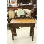 Late 19th / Early 20th century Heavily Carved Oak Side Table with Carved Lion Mask to back rail