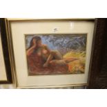Louis Klein 20th century Pastel Portrait of nude female in recline, signed
