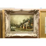 Framed Oil on canvas of a Village Winter scene and signed K Douglas