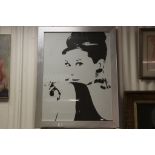 Studio Framed Mixed Media on Canvas Portrait of Cinema Starlet Audrey Hepburn