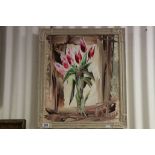 Oil on Canvas Impressionist Still Life of a Spray of Tulips signed