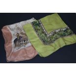 Two Vintage Liberty of London Silk Head Scarves, both with hunting scene patterns