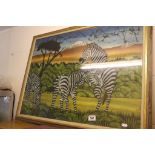 Wildlife Interest signed African Image of Zebras in a Landscape