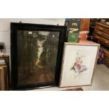 Framed and Glazed Gordan King Print of a Girl with Flower Basket together with a Large Picture of