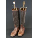 Pair of Vintage Brown Leather Boots with Studs to Soles made by J C Cording & Co Ltd with Wooden