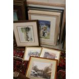 Collection of Eight Framed and Glazed Pictures including Oils, Watercolour and Prints