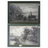 Pair of framed Monochrome Oil on canvas pictures by "Andrew Beer" (1862 - 1954), one of a Coastal