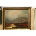 Gilt framed Oil on canvas of a Scottish Mountain scene and signed "D Graham"