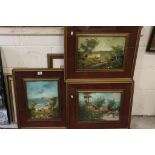 Set of Three Framed and Glazed Continental Oil Paintings of Country Scenes