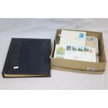 Box of first day covers and other stamps together with a World Stamp Album (2)