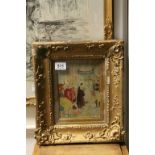 Oil on Board, Gilt Framed Classical Scene Cleopatra receiving a Roman Male