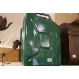 Three Jerry Petrol Cans (two green, one black)