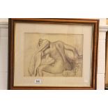 Pencil Sketch of a Naked Woman drying her hair, framed and glazed