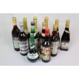 Nine Bottles of Spirits including Cinzano, Martini, St. Raphael, etc plus Three Bottles of