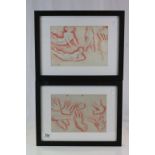 Two Clifford Ellis Pencil and Wash Sketches of Moving Figures, unsigned, 28cms x 19cms, framed and