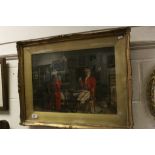 Oil on Board Ornate Gilt Framed portrait of Huntsmen drinking in a Tavern