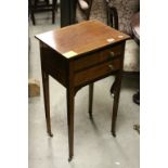 Edwardian Mahogany Inlaid Square Side Table with Three Drawers raised on square tapering legs with