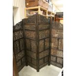 Middle Eastern Hardwood Pierced Carved Four Panel Folding Screen