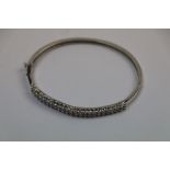 Silver bangle set with two rows of cz