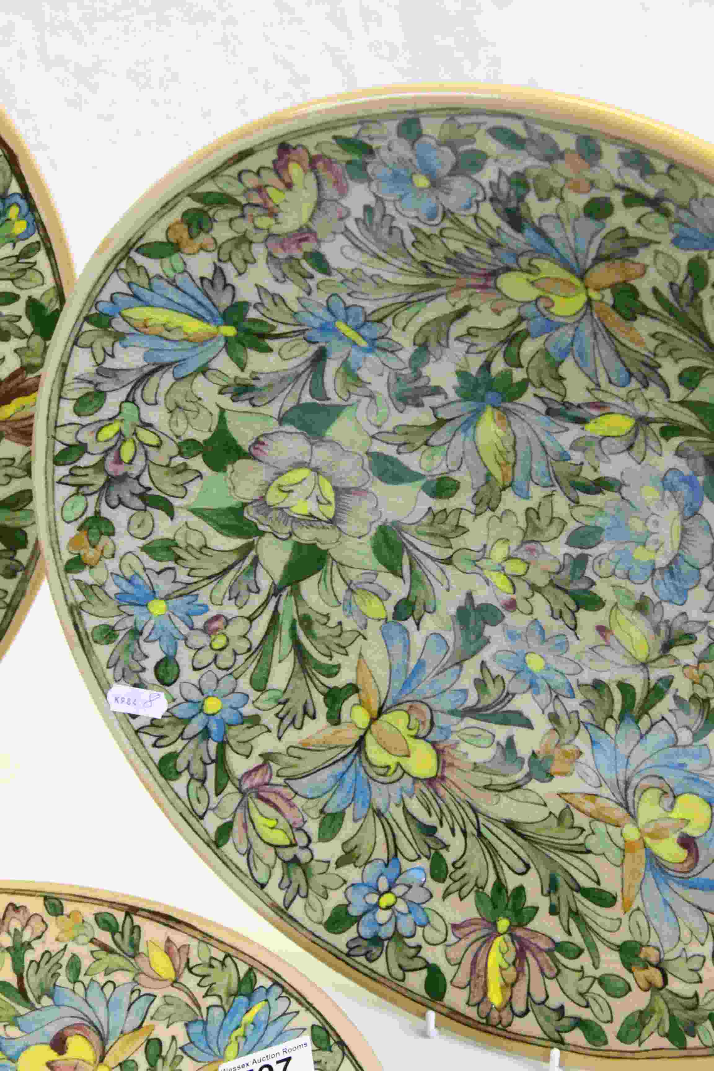 Set of Three Graduating Persian Glazed Chargers / Fruit Plates with Floral Design, 46cms, 36cms - Image 3 of 5