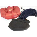 Lancel of Paris Red Ladies Handbag in Soft Cloth Bag together with a Fenn Wright Manson Fringe