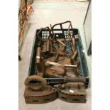Collection of Victorian and Later Iron including Bridle Rack and Saddle Rack, Eight Flat Iron, etc