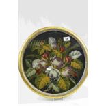 19th Century framed and glazed circular Tapestry of Flowers