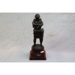 A Resin Statue Of A Parachute Regiment Soldier Entitled "Airborne" On A Wooden Plinth & Signed PA.