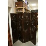 Heavy Wooden Four Piece Screen with Carved Decoration