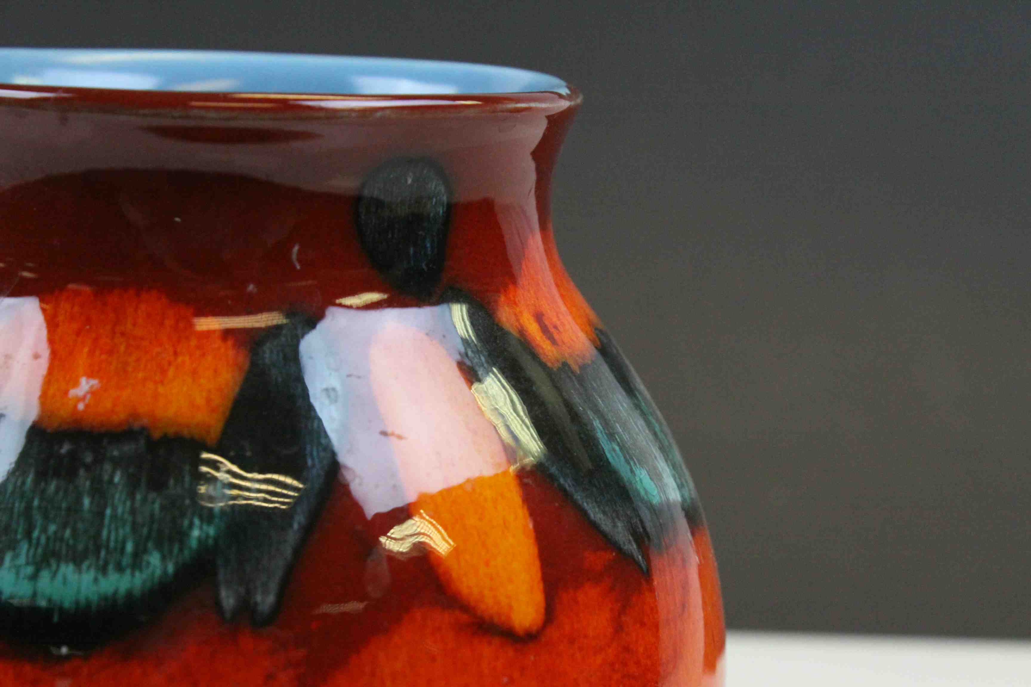 Poole Pottery vase in bright Orange & Red colours and pale Blue interior - Image 2 of 4