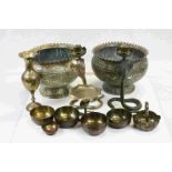Collection of Indian Brass including a Pair of Ornately Decorated Footed Bowls, Pair of Snake