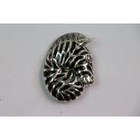 Silver and enamel brooch in the form of a zebra's head