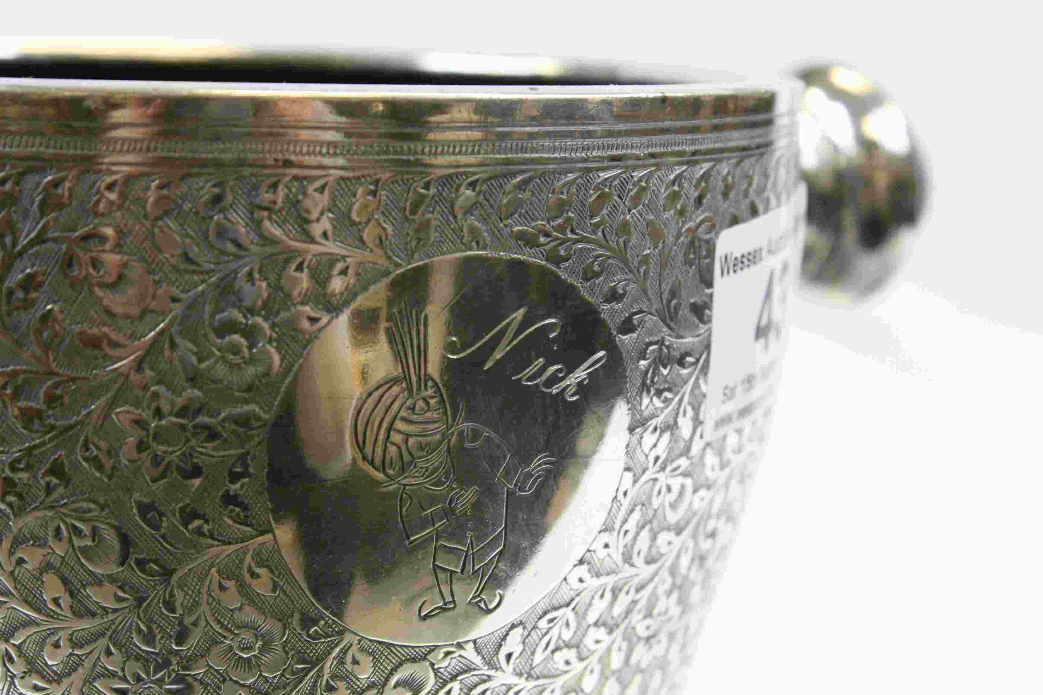 Indian White Metal Twin Handled Wine Bucket with Ornate Floral Decoration - Image 2 of 5