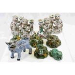 Box of Oriental ceramic animal figures to include; monkeys, frogs & a Dog of Foe