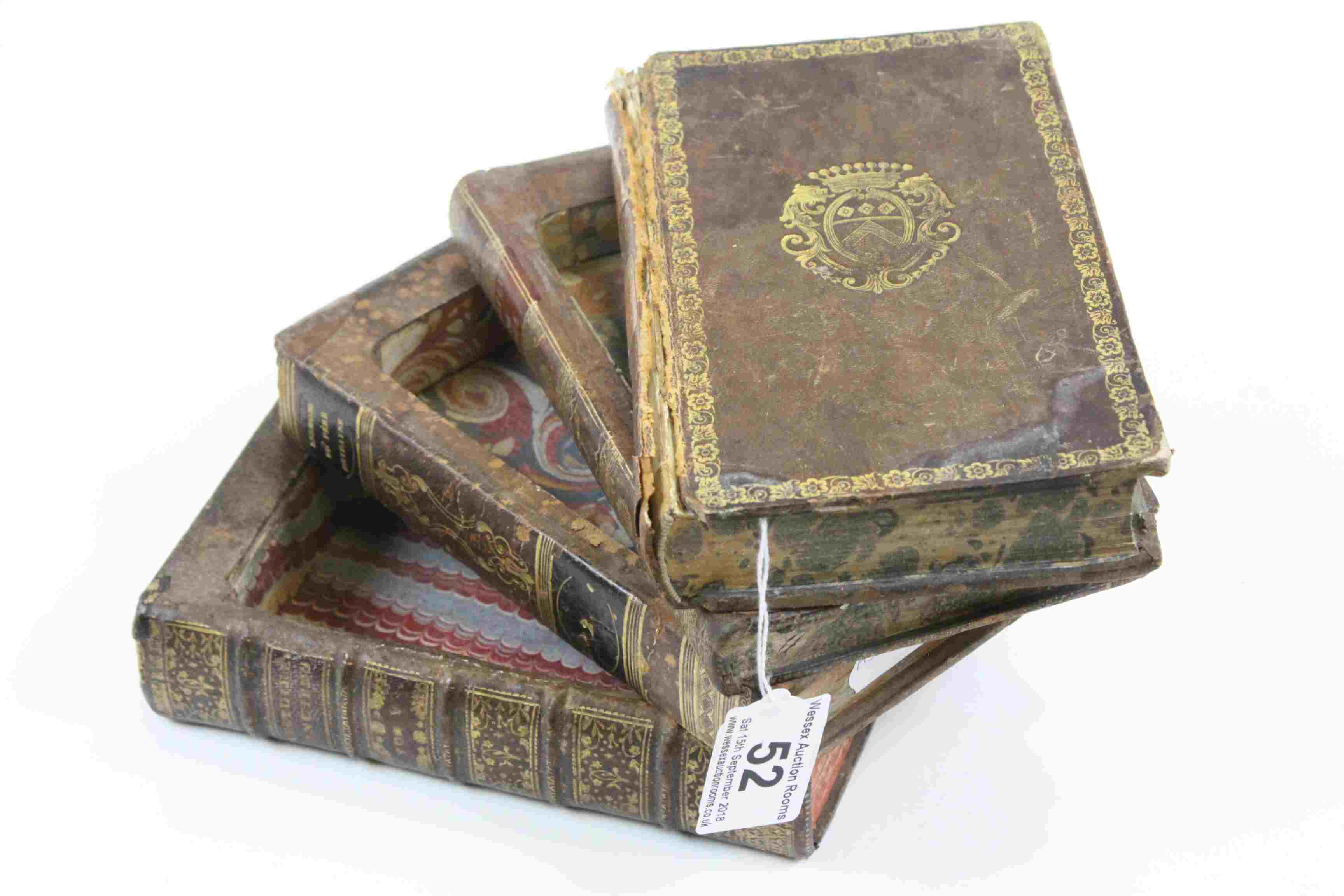 Stack of 3 concealed storage boxes disguised as 4 leather bound books