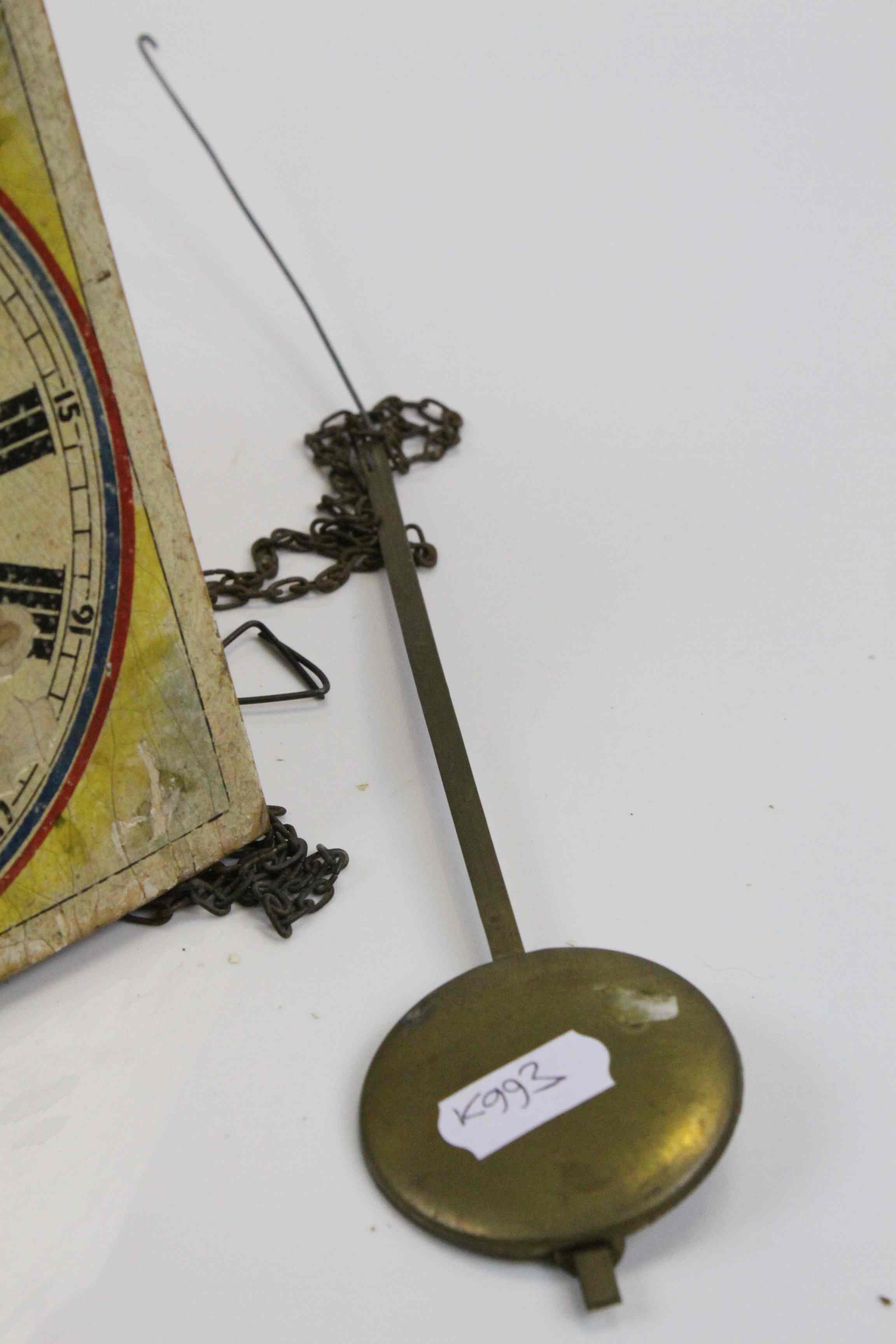 Vintage Swiss wall Clock with painted wooden Dial, cast Iron weights and a Brass pendulum - Image 3 of 5