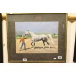 Framed and Glazed Watercolour of a Dapple Grey Stallion by Jennifer A Cox