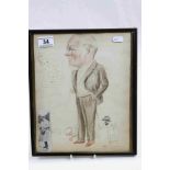 Framed and glazed Humorous sketch of Horse Trainer "Tommy Rayson" & signed "Poli '47"