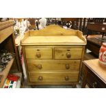 Victorian Style Small Pine Chest of Two Short over Two Long Drawers with Galleried Back, 85cms