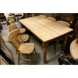 Contemporary Pine Farmhouse Kitchen Table, 172cms long x 85cms wide x 77cms high with Six