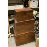 Three Stacking Hardwood Blanket Boxes with Metal Carrying Handles and Clasps