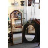 1930's / 40's Oak Framed Mirror with bevelled edge and a Tall Mahogany Framed Mirror with Shaped