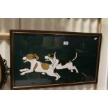A framed Cecil Aldin style print of two dogs running.
