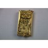 Sterling silver gilt vesta case depicting a cat set with marcasites