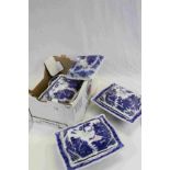 Four Victorian Blue and White Tureens with Lids and other Blue and White Ceramics